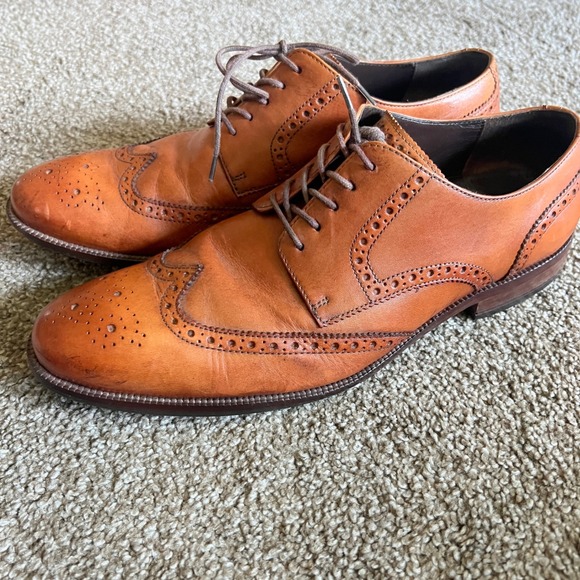 Cole Haan Grand Leather Wingtip‎ Oxford Shoes Cognac Brown Men's 10.5 M - Picture 1 of 10